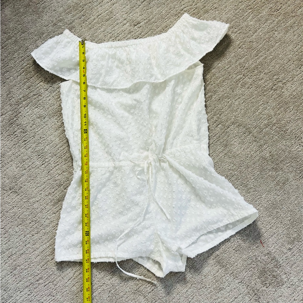 Madewell Cotton White Off Shoulder Swiss Dot Romper - Picture 8 of 12